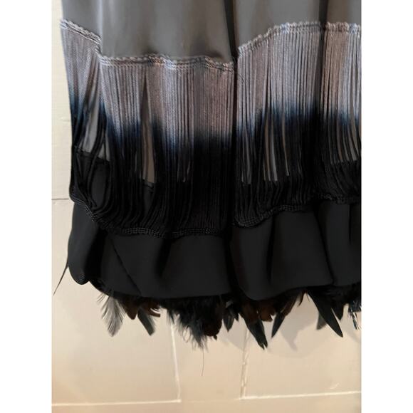 Custom Gatsby Roaring 20s Flapper Dress Silky Gray Fringe & Feather Trim - Picture 6 of 12